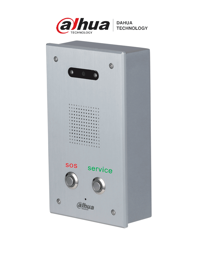 DAHUA DHI-VTA2302A - Intercomunicador de asistencia con cámara HD de 2.7" y 2MP CMOS para baja iluminación. Panel de aluminio anodizado con visión nocturna automática. Incluye botón SOS para llamadas de emergencia.