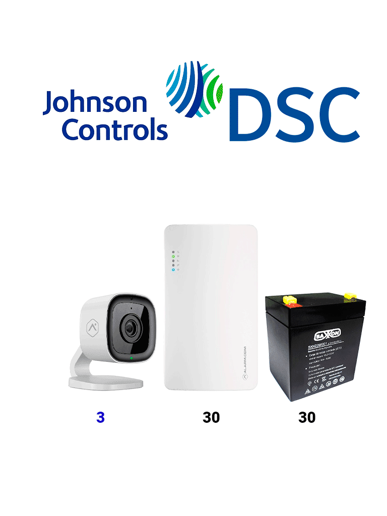 DSC SEM300 30 PACK - Paquete de 30 Comunicadores SEM300  Comunicador Dual  SIM/ IP para PowerSeries de Alarm.com   30 baterías 12V 4.5Ah CBAT45AH   3 Cámaras de alarm.com ADC-V515