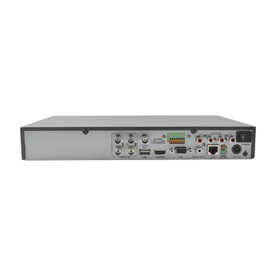 DVR 8 Megapixel / 4 Canales TURBOHD + 4 Canales IP / 1 Bahía de Disco Duro / 4 Canales de Audio / 4 Entradas de alarma / Vídeoanálisis