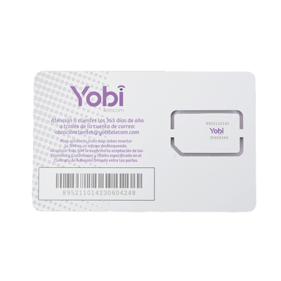 SIM Yobi para dispositivos móviles 3G/4G 1GB Mensual por 1 año de servicio (solo datos)