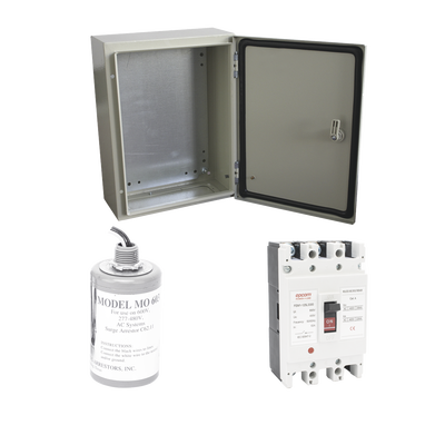 Kit de Centro de Carga Trifasico Para Corriente Alterna Breaker de hasta 690 Vc de 63 A con Supresor de Descargas Atmosféricas.