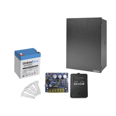 Kit con fuente PLB3 con salida de 12 Vcc a 4 Amper incluye transformador y batería de 12 V a 5.5 Amper