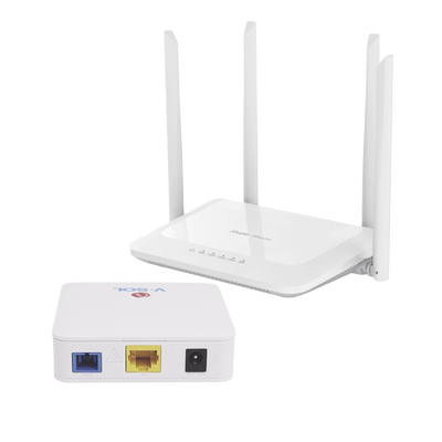 Kit 1 ONU Bridge V-Sol Dual GPON/EPON con Router Home Mesh Ideal para distribuciones WISP de mayor cobertura Wi-Fi en Hogares y Oficinas