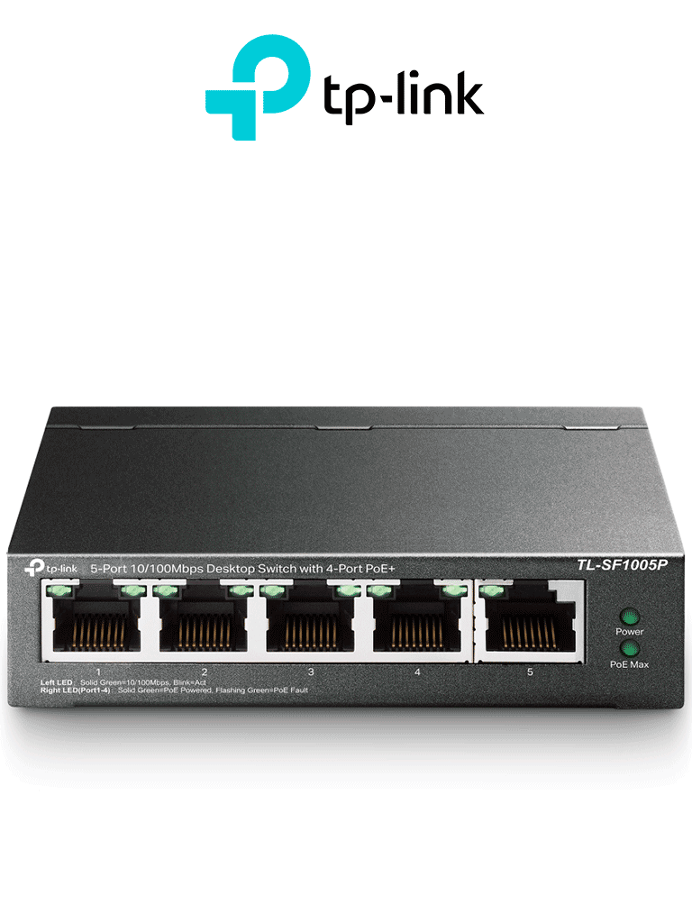 TP-LINK TL-SF1005P - Switch PoE no administrable con 5 puertos Fast Ethernet incluyendo 4 puertos PoE AF. Suministro PoE hasta 58W y modo extendido para conexiones de hasta 250m.