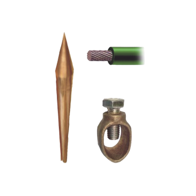 Kit Básico para Tierra Física con Varilla de 5/8" de 1.5 m de Largo Opresor y 10 Metros de Cable Negro 6 Awg.