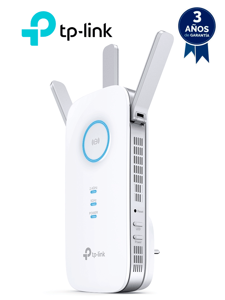 TP-LINK RE450 - Repetidor de señal WiFi AC1750 de doble banda 2.4GHz (450Mbps) y 5GHz (1300Mbps) con indicador inteligente de señal modo punto de acceso 3 antenas externas y 1 puerto Ethernet (RJ45) 10/100/1000Mbps.