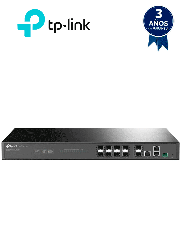 TP-LINK DS-P7001-08 - DeltaStream - OLT de 8 puertos GPON con capacidad de conexión de hasta 1 024 ONUs 1 puerto Gigabit RJ45 Uplink 2 puertos SFP+ Uplink y fuentes redundantes AC-AC incluidas. Administración desde la nube (DPMS).