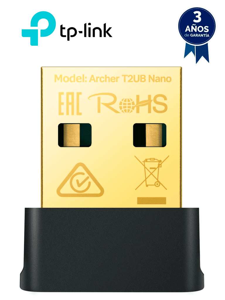 TP-LINK ARCHER T2UB NANO - Adaptador USB AC600 Nano Wi-Fi Bluetooth 4.2 WiFi de alta velocidad: velocidades de hasta 600 Mbps con 200 Mbps en 2 4 GHz y 433 Mbps en 5 GHz Estándares de cifrado WEP WPA/WPA2/WPA3 WPA-PSK/WPA2-PSK WPA3-SAE.