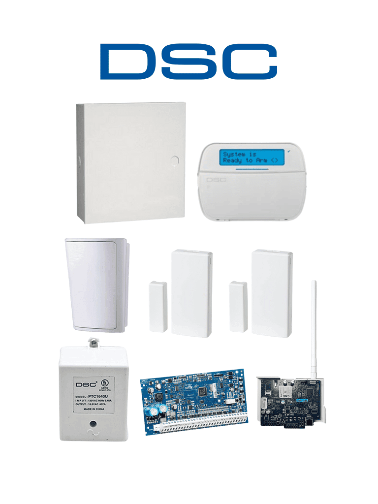 DSC NEO-RF-LCD-IPLTE-SB Paquete NEO 32 Zonas /Comunicador Dual TL280LE/Panel HS2032/Teclado RF LCD HS2LCDRF9N/2 Contactos PG9303/1 PIR Inalámbrico PGP9914/Transformador/Gabinete GMX003. Sin Batería