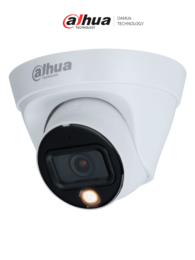 DAHUA DH-IPC-HDW1239T1P-A-LED-0280B-S6 - Cámara IP Domo Full Color de 2MP con lente de 2.8mm y 110° de visión. Cuenta con micrófono integrado luz blanca de 15m compresión H.265 protección IP67 PoE y DWDR para imágenes nítidas.
