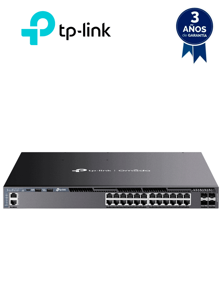 TP-LINK SG6428XHP - Switch Omada L3 Stackable de 24 puertos POE+ Gigabit y 4 puertos SFP+ 10G 700W Stacking físico Funciones L3 Enterprise. RIP OSPF ECMP VRRP PIM-DM DHCP Server/Relay Alta disponibilidad VRRP y ERPS Interfaz WEB C
