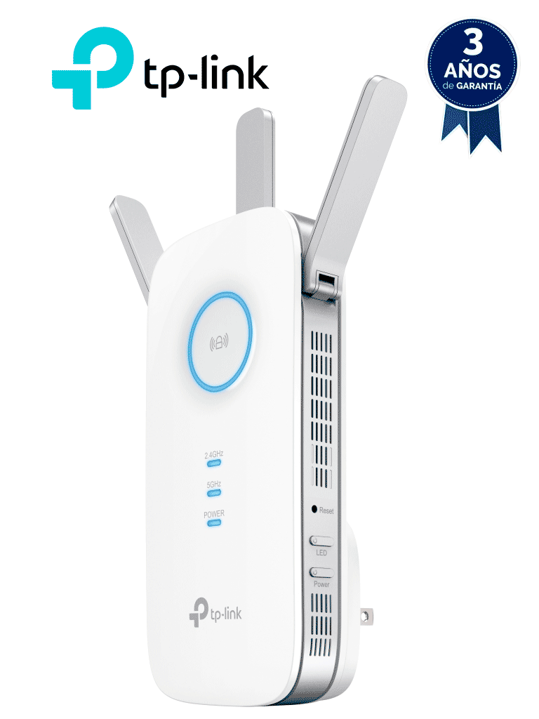 TP-LINK RE450 - Repetidor de señal WiFi AC1750 de doble banda 2.4GHz (450Mbps) y 5GHz (1300Mbps) con indicador inteligente de señal modo punto de acceso 3 antenas externas y 1 puerto Ethernet (RJ45) 10/100/1000Mbps.