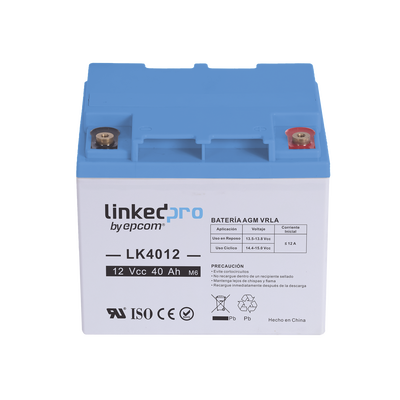 Batería 12 Vcc / 40 Ah / UL / Tecnología AGM-VRLA / Para uso en equipo electrónico Alarmas de Intrusión / Incendio/ Control de acceso / Video Vigilancia / T2