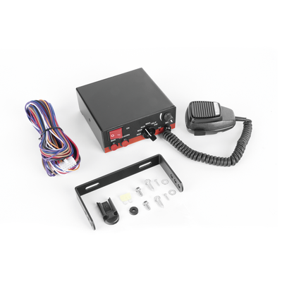 Sirena Vehicular de 200W de Potencia Con Switch Giratorio de 6 posiciones Micrófono de Uso Rudo e Interconexión a Radio