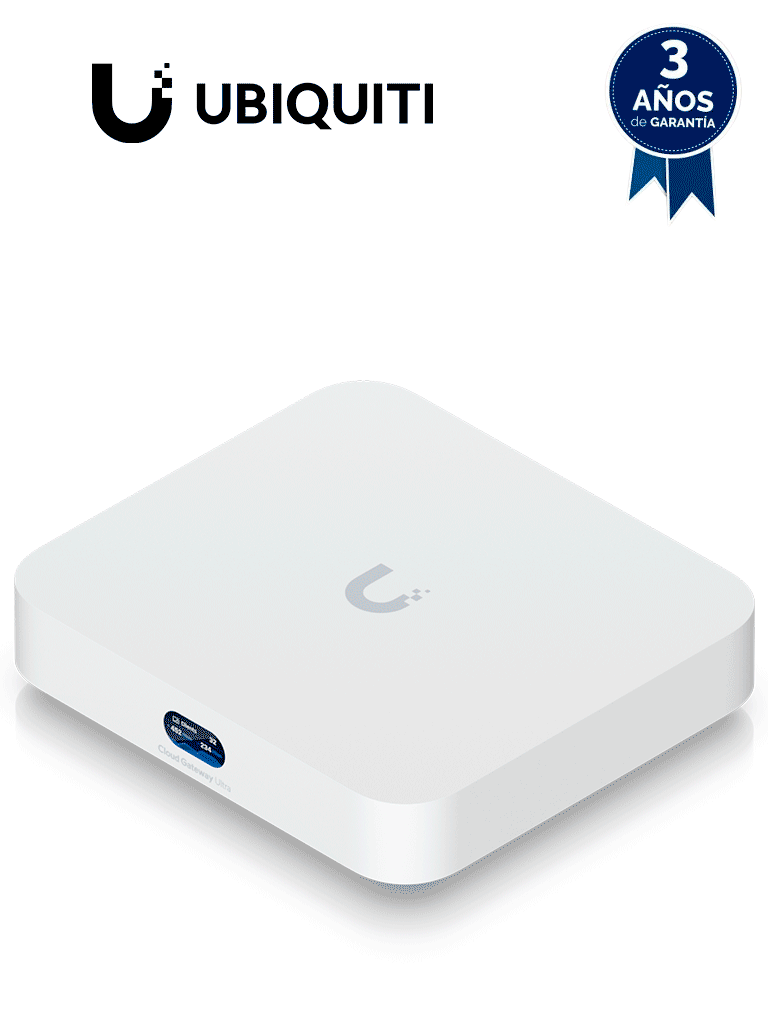 UBIQUITI UCG-ULTRA - UniFi Cloud Gateway Router multiWAN para balanceo/failover Integra UniFi Network para administrar hasta 30 dispositivos UniFi (1) puerto WAN 1/2.5 GbE y (4) puertos LAN GbE #CG