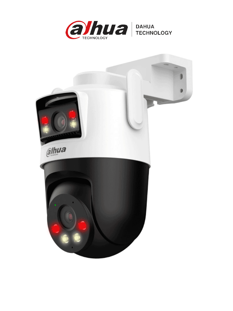 DAHUA IPC-WPT1339DD-SW-3E2-PV -Cámara IP PT Wifi Dual de 6 MP/ Dos lentes de 3 MP cada uno (fijo y PT) Iluminador Dual Inteligente IR 50m Microfono y Altavoz Integrados IA Autotracking Disuasión activa Ranura MicroSD IP66