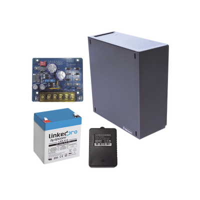 Kit con fuente PLB2 con salida de 12 Vcc a 1.5 Amper incluye transformador y batería de 12 V a 5.5 Amper