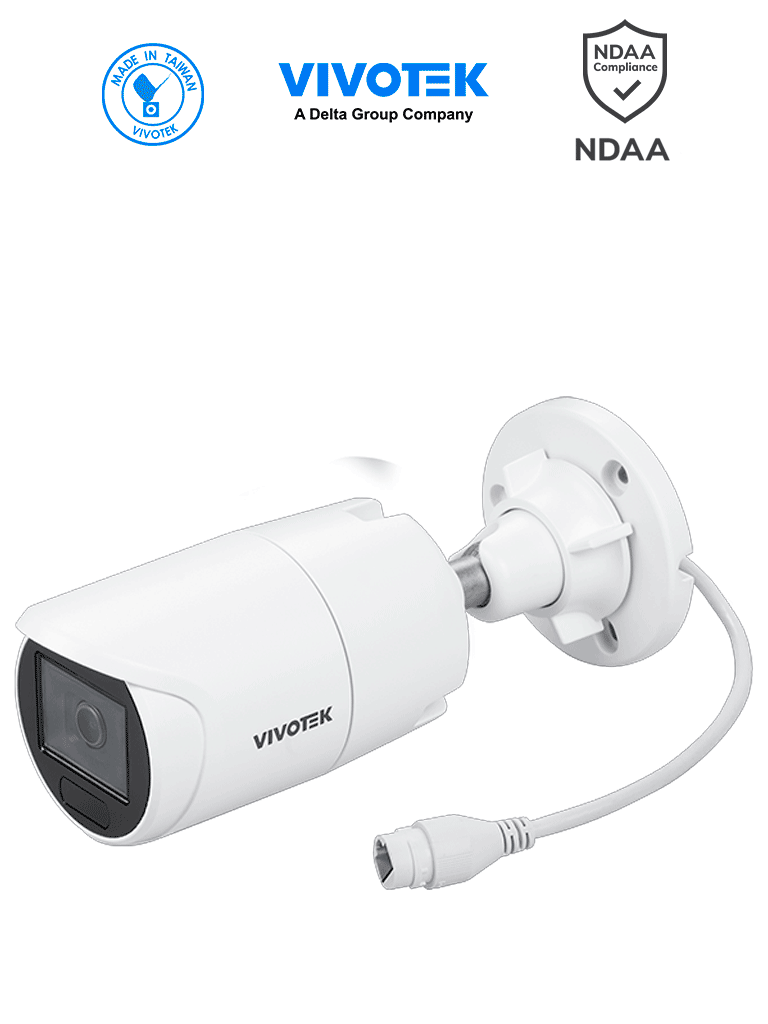 VIVOTEK IB833-HV - Camara IP Bullet Vortex Premium Series 5 Megapixeles IR 30mts WDR Pro Lente Fijo 3.6 mm Advance AI Deep Search Microfono Integrado Protección IP66 IK10 NDAA Almacenamiento interno 256GB