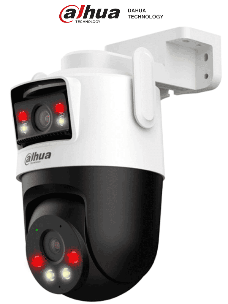 DAHUA IPC-WPT1339DD-SW-3E2-PV -Cámara IP PT Wifi Dual de 6 MP/ Dos lentes de 3 MP cada uno (fijo y PT) Iluminador Dual Inteligente IR 50m Microfono y Altavoz Integrados IA Autotracking Disuasión activa Ranura MicroSD IP66