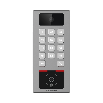 Teclado con Lector Físico de QRs para Exterior Antivandálico IP65 & IK09 con función de Videoportero Multiapartamento / Tarjeta Código QR PIN o App HikConnect / Cámara 2 MP compatible con NVRs / Soporta b