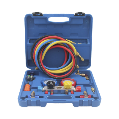 Juego de manómetros para aire acondicionado herramienta de carga de refrigerante doble válvula con adaptadores de acoplamiento rápido manguera de 1.5 metros para refrigerantes : R410A R32 R134A R22