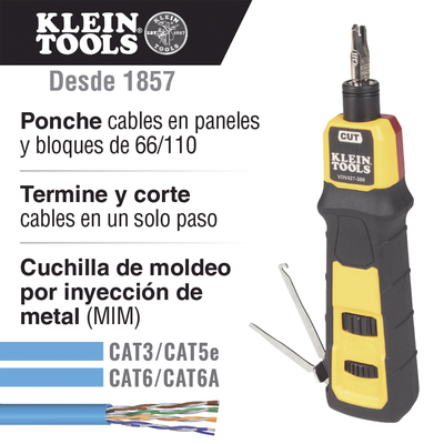 Herramienta Ponchadora de Impacto con Cuchilla para Paneles y Bloques de 66/110. Termina y Corta Cables CAT3 CAT5e y CAT6/6A en 1 paso