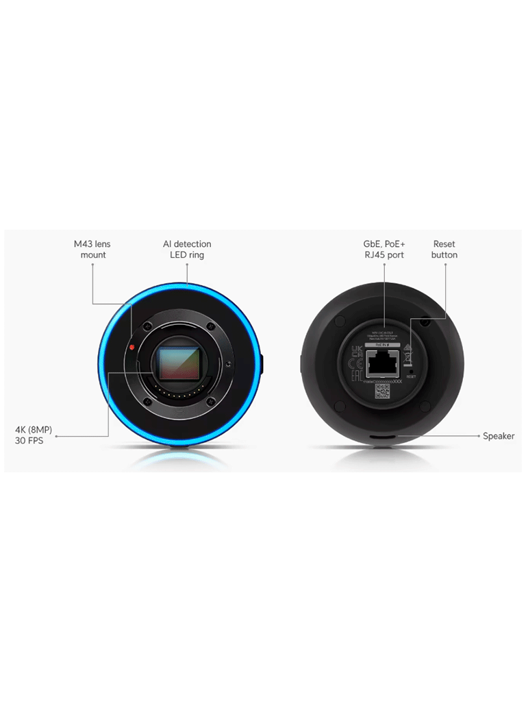 UBIQUITI UVC-AI-DSLR - Camara IP bullet para exterior 8 MP 4K Lente fijo 17mm de apertura amplia Microfono y Bocina integrados Deteccion avanzada IA: Movimiento Personas Vehiculos LPR