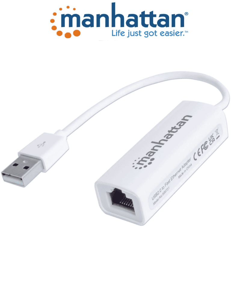 MANHATTAN 506731 - Adaptador Fast Ethernet USB de Alta Velocidad 2.0/ Velocidad Hasta 100 Mbps Fast Ethernet/ Hot Swap/ Full Dúplex con Detección Automática de la Velocidad/ Certificaciones: FCC Clase B Marca CE RoHS/