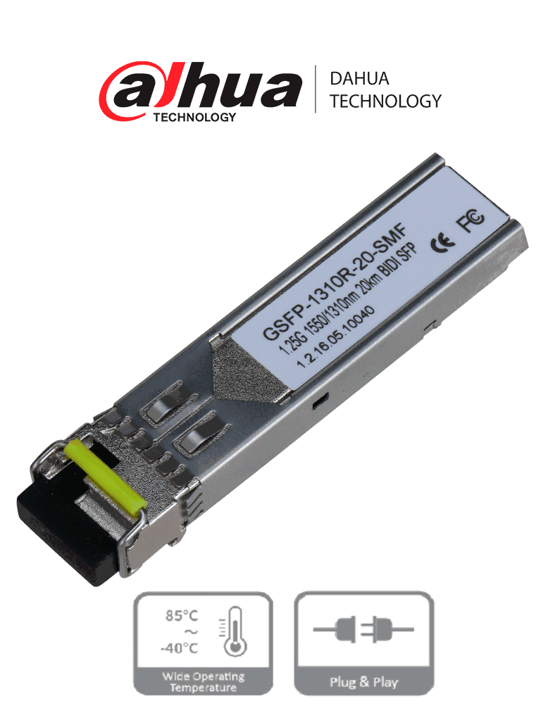 DAHUA GSFP1310R20SMF- MODULO FIBRA OPTICA SFP MONOMODO/ TRASMISION BIDIRECCIONAL/ CONECTOR LC/ HASTA 20KM/TX 1550nm RX 1310nm