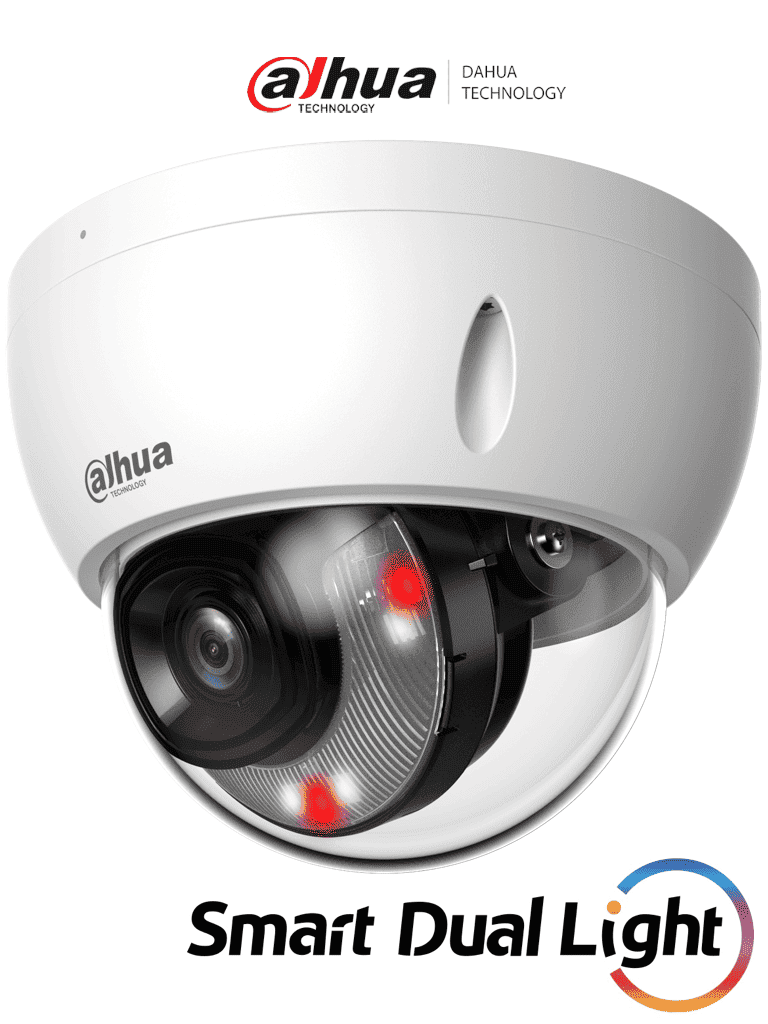 DAHUA IPC-HDBW2449E-S-IL- Camara IP domo 4 megapíxeles/ 2.8mm/ 101°/ Dual light 30 metros/ WizSense/ Protección Perimetral/ SMD Plus/ Ranura para Micro SD/ PoE/ IP67/ IK10