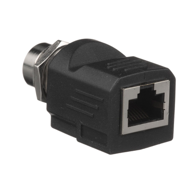 Adaptador IndustrialNet™ de M12 D-Code a Rj45 para Uso en Redes Industriales Protección IP20 en RJ45 e IP68 en M12 Color Negro