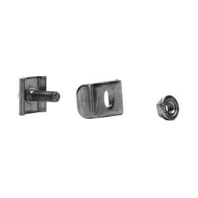 Kit 2 para unir tramos de charola clema mediana mas tornillo encastardo con acabado Electro Zinc