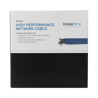Bobina de cable de 305 metros Cat6+ Blindado F/UTP CM CALIBRE 23 ALTO RENDIMIENTO ETL UL color azul super flexible para aplicaciones de video vigilancia video HD y redes de datos. Uso interior.