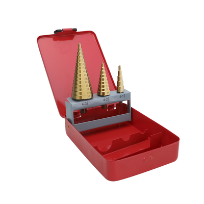 Juego de 3 Brocas Escalonadas HSS 4-12 4-20 4-32 mm (Para Plástico o Metal).