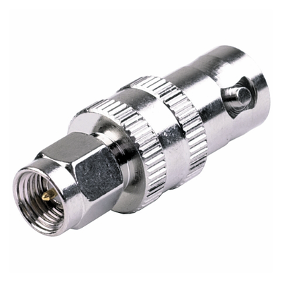 Adaptador en Línea de Conector SMA Macho a BNC Hembra Níquel/ Oro/ Teflón.