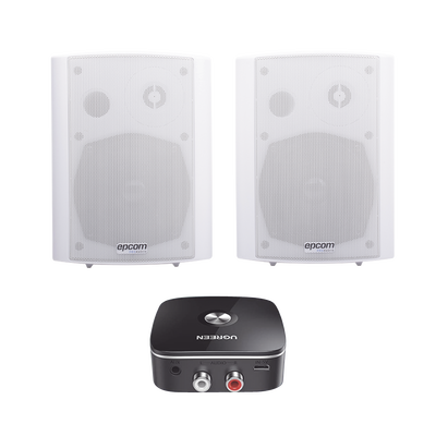 Kit Altavoces + Modulo Receptor BT | Montaje en Pared | 2x20W RMS | Material ABS y Reja Metálica | Bracket de Metal | Color Blanco