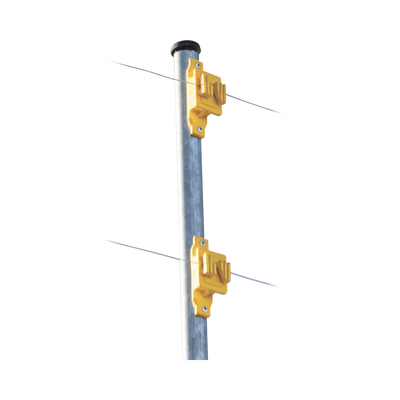 Aislador de Paso color Amarillo reforzado para cercos eléctricos resistente al clima extremoso