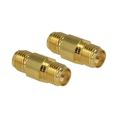 Adaptador Barril de SMA Hembra Inverso a SMA Hembra Inverso Oro/ Oro/ Teflón