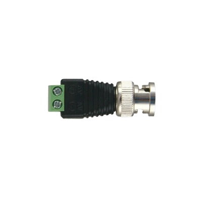 Adaptador de conector BNC macho a 2 terminales-tornillo para cables AWG-26-14 en aplicaciones Video Vigilancia Níquel/ Oro/ PTFE y PVC.