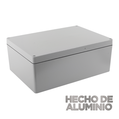 Gabinete de Aluminio para Exterior (IP66) de 390 x 280 x 158 mm con Rápida Disipación de Calor Cierre por Tornillos con Bisagra.