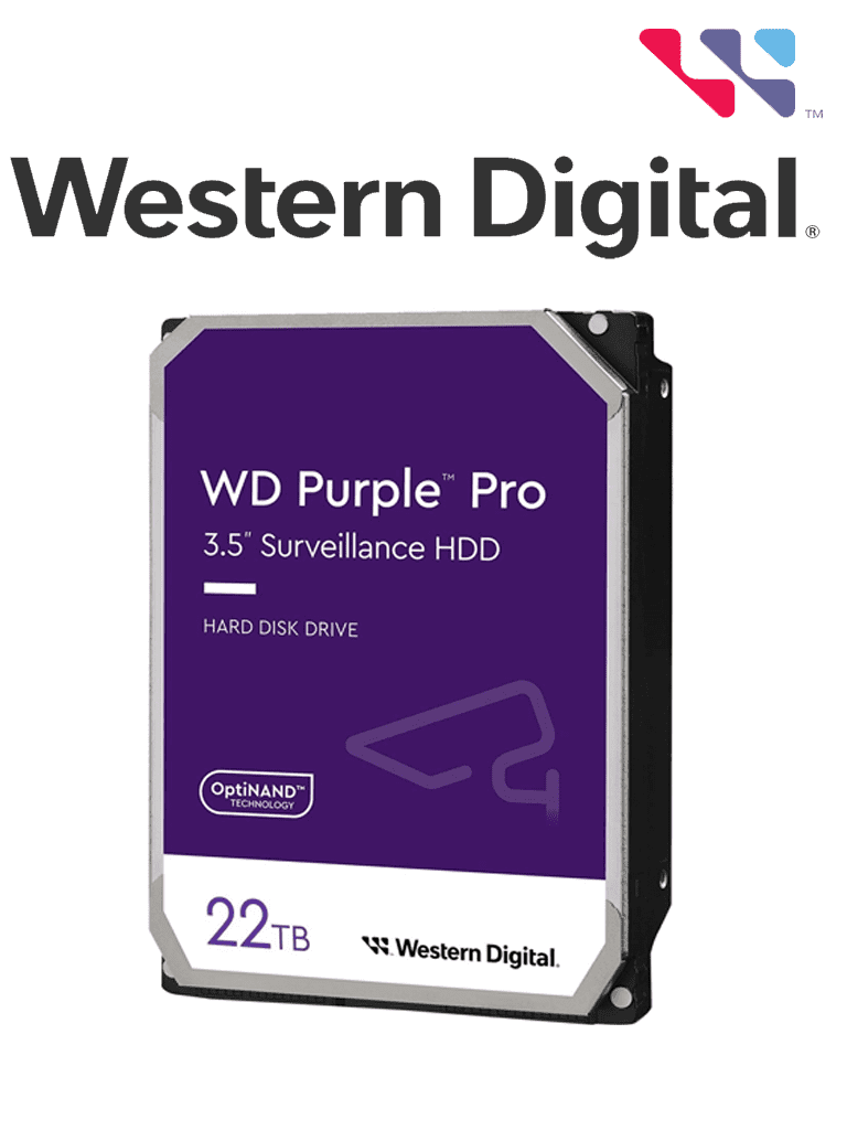 WESTERN DIGITAL WD221PURP - Disco Duro de 22 TB / Purple PRO / Videovigilancia / Sata 6 Gb/s / Caché de 512MB / 3.5"