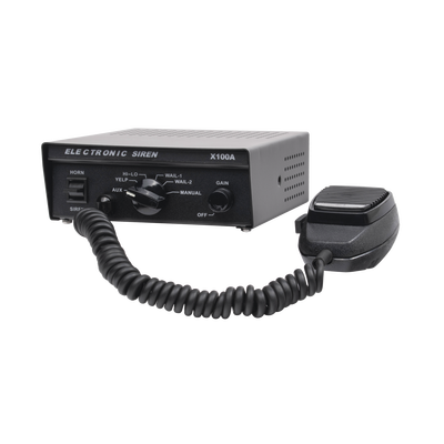 Sirena Vehicular de 100W de Potencia Con Switch Giratorio de 6 posiciones y Micrófono Integrado de Uso Rudo