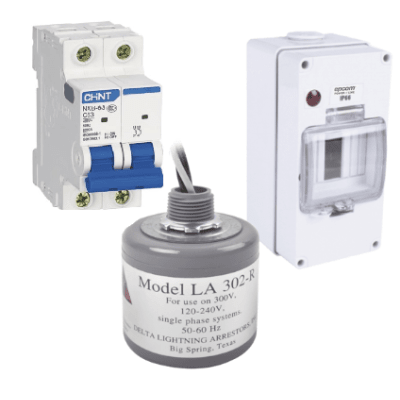 Kit de Centro de Carga Para Corriente Alterna Breaker de hasta 400 Vca de 40 A con Supresor de Picos Transitorios.