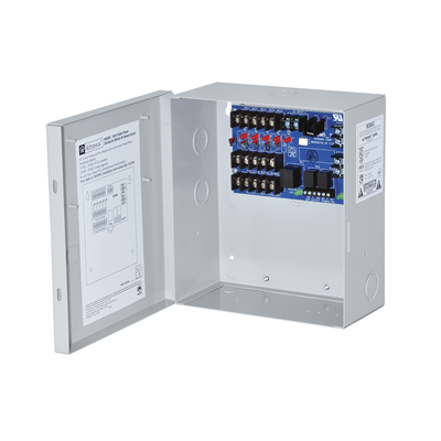 Módulo de distribución de voltaje a múltiples salidas. Para aplicaciones de Incendio/Control de acceso. Con capacidad de batería de respaldo  requiere batería