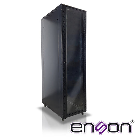 GABINETE DE PISO ENSON ENS-RKGB45U4 45UR 600X1000X2105MM PUERTA CRISTAL CON CERRADURA DE SEGURIDAD ABATIBLE PANELES LATERALES REMOBIBLES PUERTA TRASERA PARA TRABAJO Y POSTES AJUSTABLES