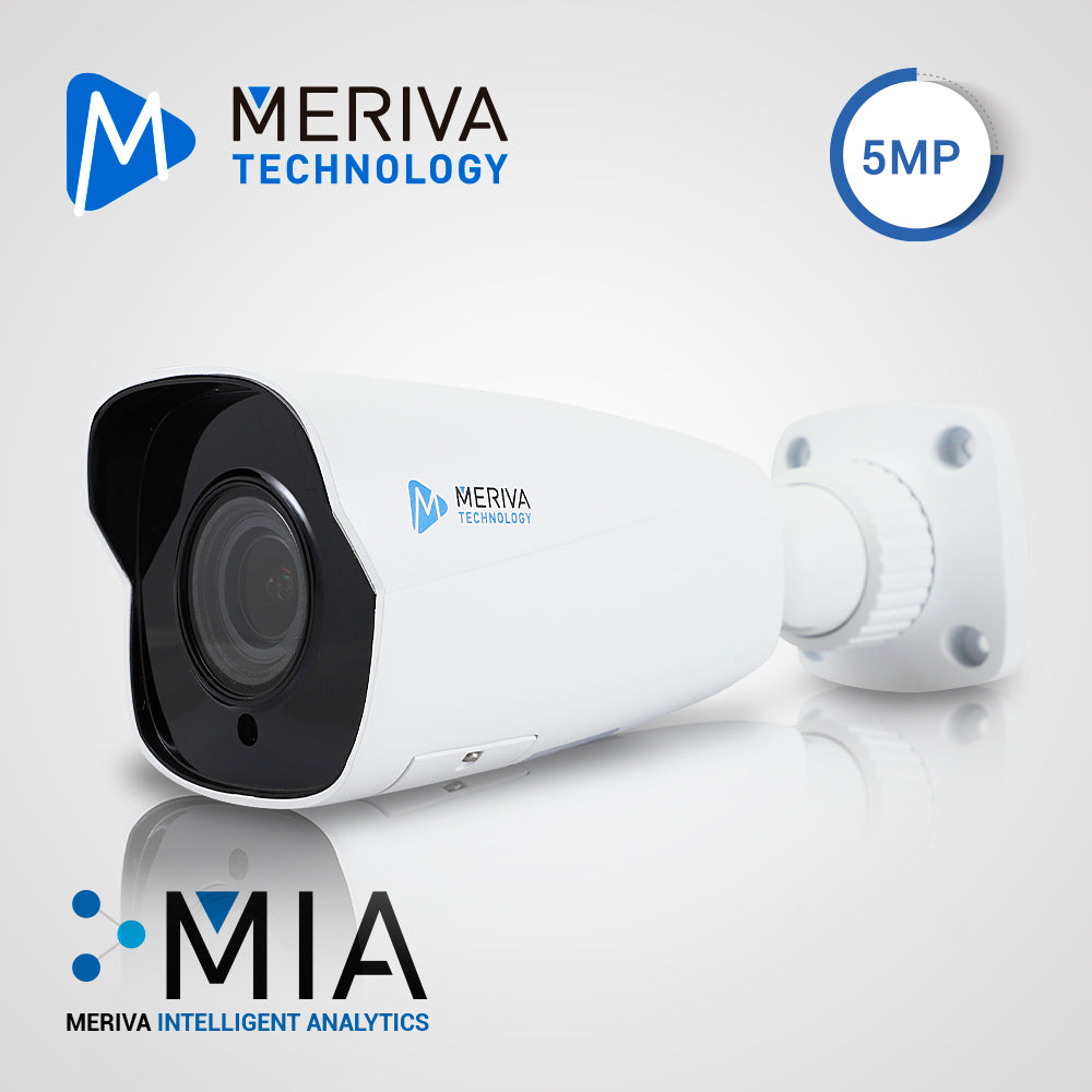 CAMARA IP BULLET MERIVA TECHNOLOGY MOB-E500Z / 5MP / H.265/ 3.6 - 12MM MOTORIZADO / 50M IR / SLOT MICRO SD / SALIDA BNC / CAMARA HIBRIDA / 1 ENTRADA AUDIO / FACE-RECOGNITION CON NVR SERIE MAIN / MIA INTEGRADO / IP67 / METALICA / POE / 12VDC