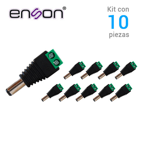 KIT 10 CONECTORES DE CORRIENTE MACHO 10x ENS-MC01 ENSON  TIPO JACK 3.5 MM PARA ALIMENTAR CAMARAS CCTV O REALIZAR EMPALME DE CABLEADO  CON BLOQUE POLARIZADO(+/-) PARA ATORNILLAR CABLE DE CORRIENTE O UTP  MEDIDAS DEL CONECTOR 2.1 x 5.5 mm