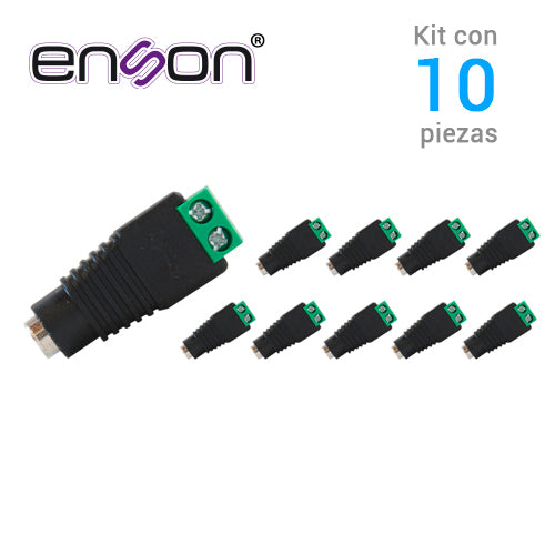 KIT 10 CONECTORES DE CORRIENTE HEMBRA 10x ENS-FC01 HEMBRA ENSON  TIPO JACK 3.5 MM PARA ALIMENTAR CAMARAS CCTV O REALIZAR EMPALME DE CABLEADO  CON BLOQUE POLARIZADO(+/-) PARA ATORNILLAR CABLE DE CORRIENTE O UTP  MEDIDAS DEL CONECTOR 2.1 x 5.5 MM
