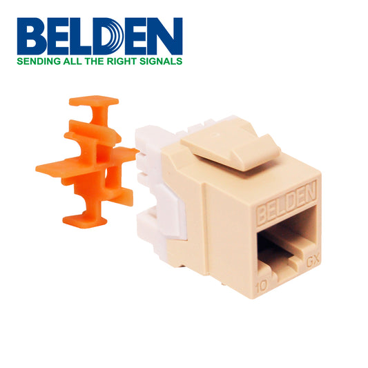 CONECTOR MODULAR JACK RJ45 CAT6A BELDEN AX103073 ESTILO KEYCONNECT MARFIL COMPATIBLE CON FACEPLATE AX102660 AX102655 AX102249 PATCH PANEL MODULAR AX103114 AX103115 AX104599 ESQUEMA DE CABLEADO T568A/B HERRAMIENTA COMPATIBLE AX100749 USO INTERIOR CAL