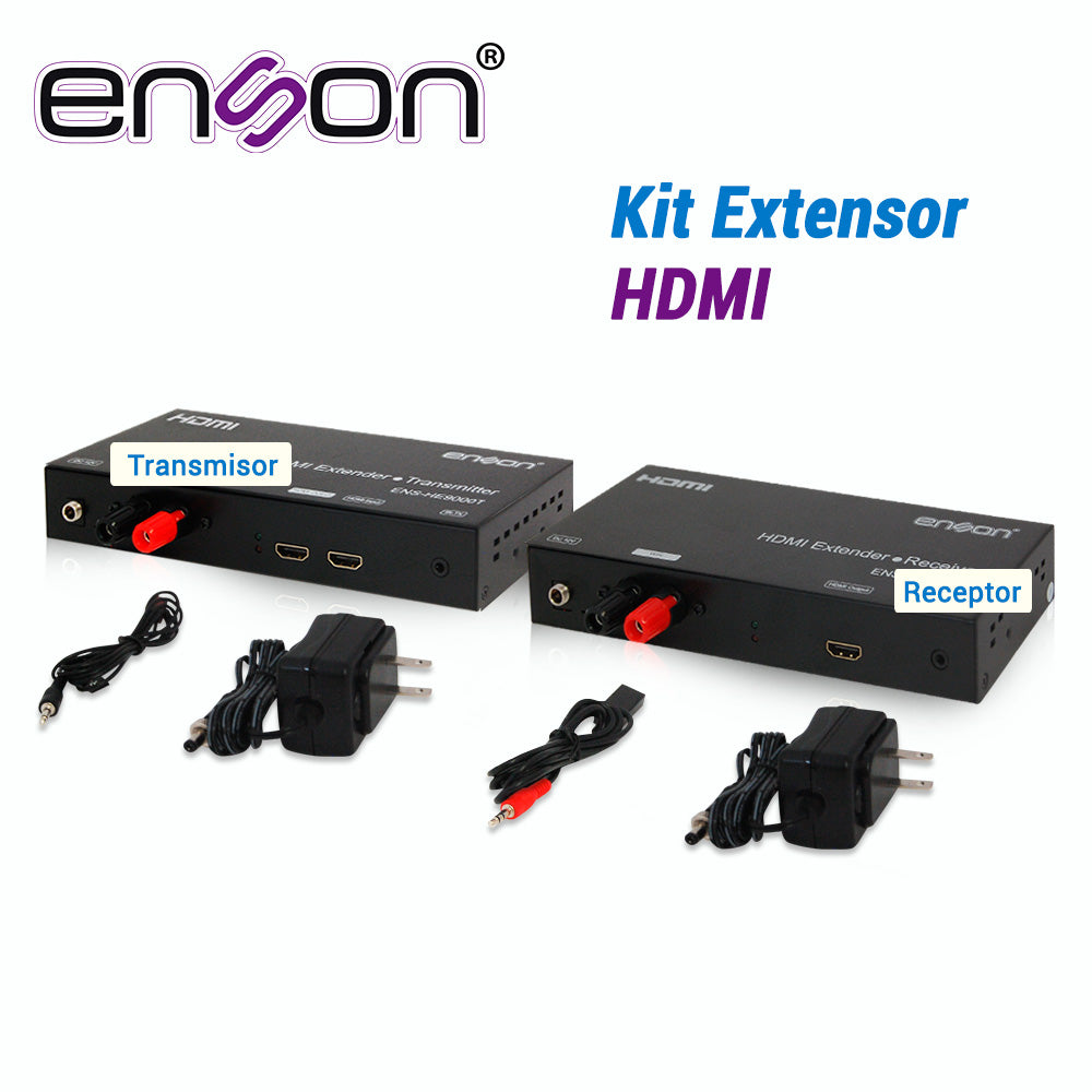 KIT DE EXTENSORES HDMI  SERIE 9000 ENSON  HASTA 500 MTS INCLUYE:TRANSMISOR ENS-HE9000T Y RECEPTOR ENS-HE9000R  RESOLUCIÓN HASTA 1080P FUENTES DE ALIMENTACIÓN Y CABLE IR INCLUIDOS.